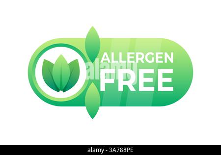 Gesundheitsfreundliches allergenfreies Etikett mit Blattdesign für hypoallergene Produktsicherheit Stock Vektor