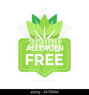 Gesundheitsfreundliches allergenfreies Etikett mit Blattdesign für hypoallergene Produktsicherheit Stock Vektor