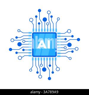 KI-Prozessorchip. Künstliche Intelligenz. Maschinelles Lernen. CPU-Prozessor. Vektorabbildung Stock Vektor