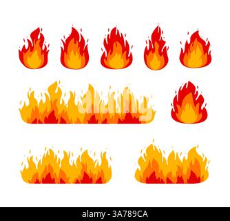 Setzen Sie das Symbol „Feuerflamme“. Vektorabbildung Stock Vektor