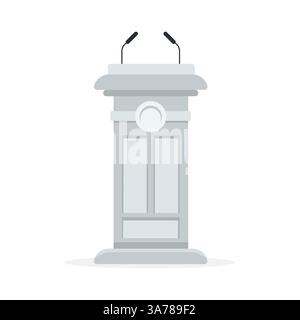 Graues Podium mit zwei Mikrofonen, das einen Platz für Reden oder Präsentationen anzeigt Stock Vektor