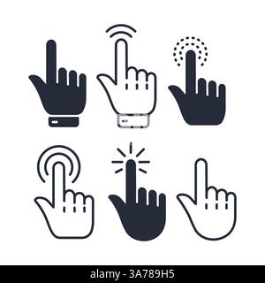 Mausklick Cursor Set. Mausklick mit der Hand. Abbildung des Vektormaterials. Stock Vektor