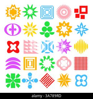 Buntes Sortiment an abstrakten Y2K-Vektorformen und geometrischen Designs Stock Vektor