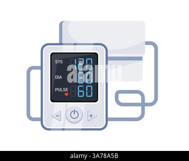 Medizinisches Tonometer und optimaler Blutdruck. Digitales Hypertonie-Tonometer, Sphygmomanometer. Vektorabbildung Stock Vektor