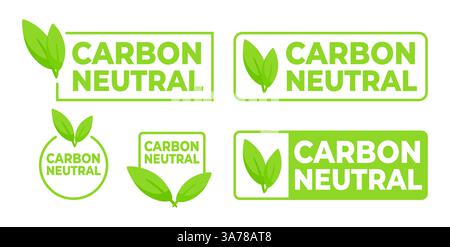 Umweltbewusste Etiketten in Grün mit CO2-neutralem Text und einem Blattsymbol für Produkte, die nachhaltige Praktiken unterstützen. Stock Vektor