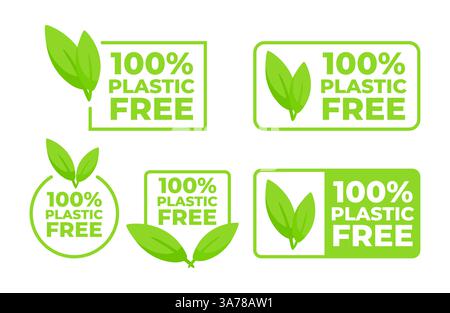 100 % Kunststofffreies grünes Symbol. BPA-freie chemische Markierung Null oder sauber. Vektorabbildung Stock Vektor