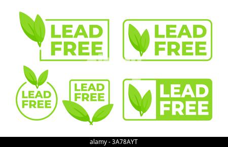 Satz grüner Etiketten mit bleifreiem Textzeichen, Etikett. Vektorabbildung Stock Vektor