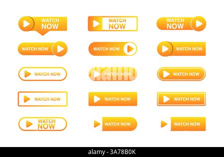 Schaltfläche „Jetzt Ansehen“. Symbol für die Videowiedergabe. Webmedien. Online-Übersetzung. Vektorabbildung Stock Vektor
