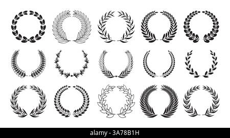 Einfaches schwarzes Lorbeerkranz-Set. Verschiedene Rahmenkonstruktionselemente. Vektorabbildung Stock Vektor