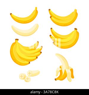 Banane schälen. Tropische Früchte. Ganz, halbiert Stock Vektor