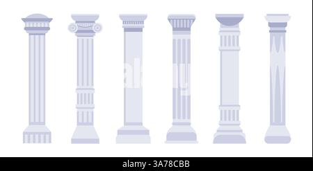 Antike Marmorsäulen und Säulen römischer und griechischer Architektur. Klassische antike Kolonnade mit geschnitztem Stein Stock Vektor