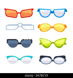 Modische Sonnenbrille Accessoire. Trendige Kunststoffrahmenschirme. Modische Brille Stock Vektor