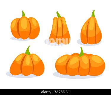 Kürbis flache Symbole gesetzt. Halloween Kürbis. Thanksgiving-Piktogramm Stock Vektor