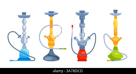Shisha Set. Arabische Wasserpfeifen-Kollektion aus Glas. Türkischer Lebensstil. Aromarauch Stock Vektor