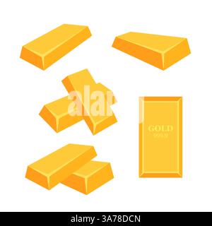 Goldbarren Set. Glänzende goldene Ziegel. Bankvermögen. Stock Vektor