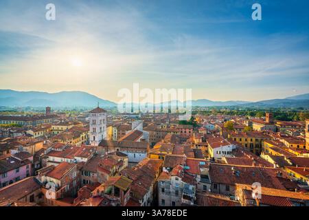 Lucca Panoramablick auf die Stadt und San Michele in der Kathedrale von Foro. Toskana, Italien, Europa. Stockfoto