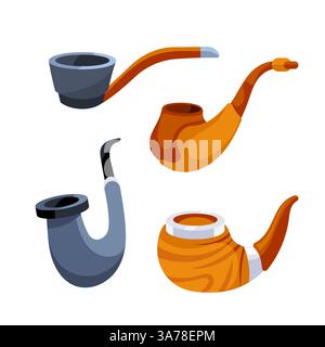 Klassische Rauchtabak Pfeife. Braunes Holzpfeifen-Tabak-Schild. Klassischer Nikotinraucher Stock Vektor