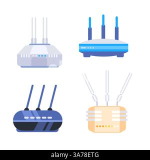 WLAN-Router eingestellt. Antennenanschluss Internet, ethernet-Netzwerk. Stock Vektor