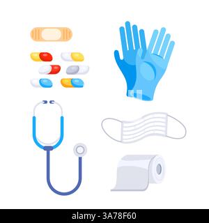 Elemente des Verbandskastens. Medizinische Notfallbox Stock Vektor