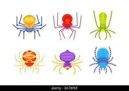 Kreuzkreuzsatz. Halloween Cartoon Spinnenset. Stock Vektor