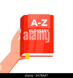 Hand hält ein rotes Buch von A bis z Glossar Stock Vektor