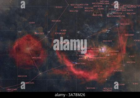 Orion Molecular Cloud Complex (mit Anmerkungen versehene Version) Stockfoto