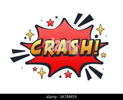 Rote Comic-Explosion mit Text-Crash, Pop-Art-Stil Stock Vektor