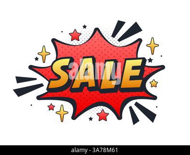 Verkaufsbanner mit Explosion und Stars im Comic-Stil Stock Vektor