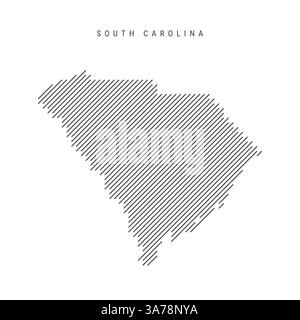 Karte von South Carolina nach Muster schwarzer schräg paralleler Linien. US-Bundesstatuskarte mit grauen diagonalen Linien. Silhouette aus schräger Schraffur. Vektoril Stock Vektor