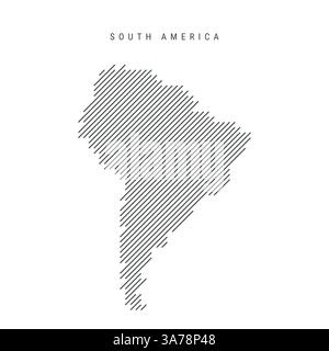Südamerika-Karte nach Muster schwarzer schräger paralleler Linien. Kontinentalkarte mit grauen diagonalen Linien. Silhouette aus schräger Schraffur. Vektoril Stock Vektor