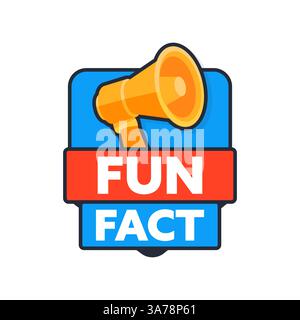 Unterhaltsames Faktenschild mit Megaphon und blauem und rotem Etikett Stock Vektor