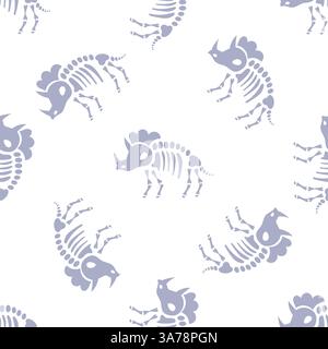 Triceratops Dinosaurier Skelett nahtloses Muster mit paläontologischem Design Hintergrund Stock Vektor