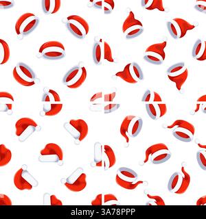 Nahtloses Weihnachtsmuster mit Weihnachtsmann-Hüten, die sich auf weißem Hintergrund drehen Stock Vektor