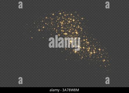 Goldene funkelnde Sterne, glänzende Partikel Lichteffekt, transparente, fliegende Sternenstaub-Textur Stock Vektor