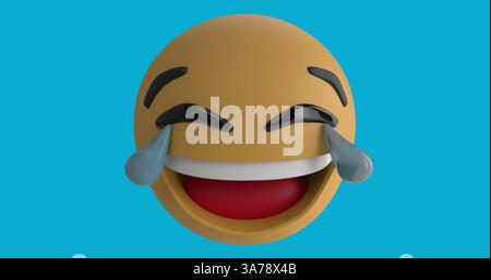 Bild des lächelnden Emoji-Symbols auf blauem Hintergrund Stockfoto