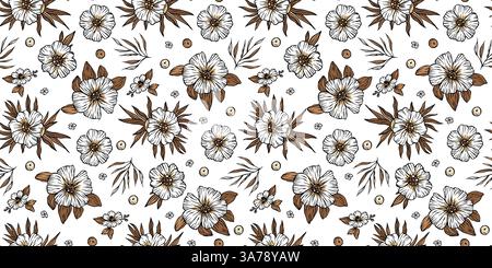 Rustikale Blumen Beeren Hinterlässt Elegante Blumen Nahtlose Muster Vektor Wallpaper Stock Vektor