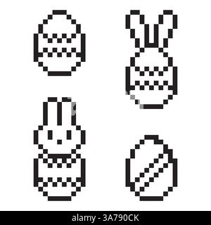 Pixel Osterei. Hasenohrdetail. Schwarze Schwarzweißkontur. Vektorsymbol. Stock Vektor