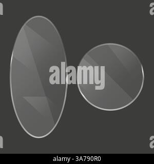 Monochromatischer Aktivkohlehintergrund. Ellipse und Kreis. Reflektierende Glasoberflächen. Abstrakte Vektorillustration. Stock Vektor