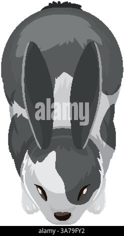 Abbildung eines Kaninchens von oben, grau und weiß Stock Vektor