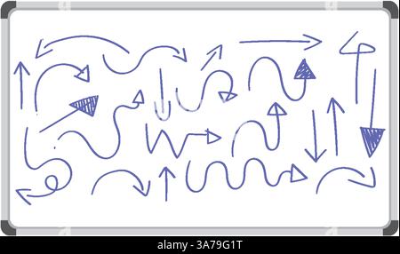Verschiedene blaue Pfeile auf einem Whiteboard gezeichnet Stock Vektor