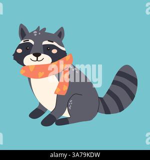 Niedliche Waldtiere Illustration mit entzückendem Waschbär im Schal. Stock Vektor