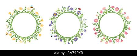 Satz von Vektorrahmen mit Blumen und Pflanzenzweigen Stock Vektor