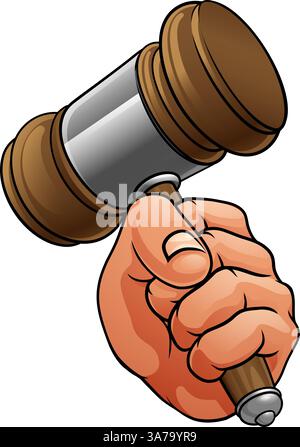 Auktionator Richter Hand Hält Holzhammer Gavel Stock Vektor