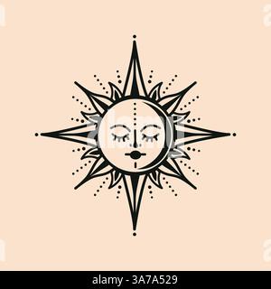 Minimalistische Linie Sonne Flach Vektor Illustration Isoliert. Stock Vektor