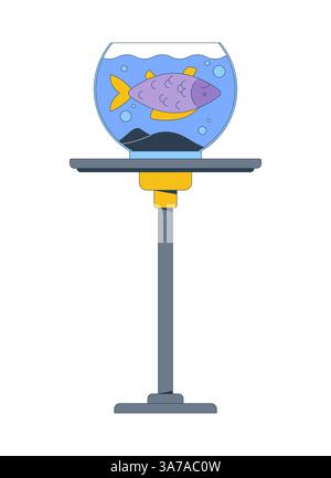 Tote Fische, die in einer runden Fischschale auf einem Tischständer schweben, 2D-Zeichentrickobjekt Stock Vektor