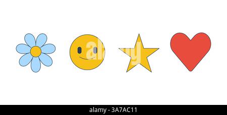 Positive Symbole 2D-Zeichentrickobjektset Stock Vektor