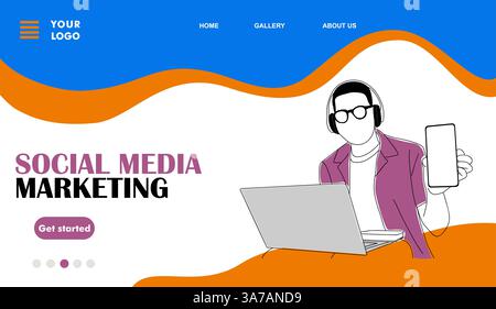 Social-Media-Marketing, Landing-Page für Werbestrategien Stock Vektor