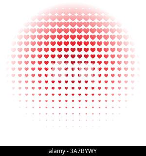 Abstrakter Radius, rote Herzen, weißer Hintergrund Stock Vektor