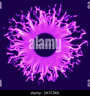 Abstrakter wissenschaftlicher oder technologischer Hintergrund. Loch aus fliegenden Partikeln. Array mit dynamischen Partikeln. Vektorabbildung. Stock Vektor