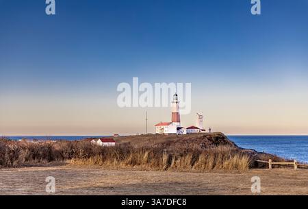 Winterlandschaft des Leuchtturms von montauk Stockfoto